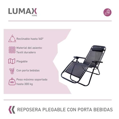 Silla Reposera Plegable Portatil Con Porta Bebidas Negro-1