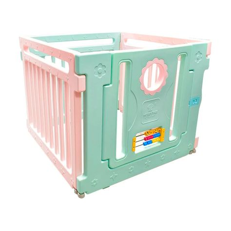 Corral Para Bebe Con 4 Paredes y Puerta Rosado y Verde-0