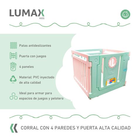 Corral Para Bebe Con 4 Paredes y Puerta Rosado y Verde-2