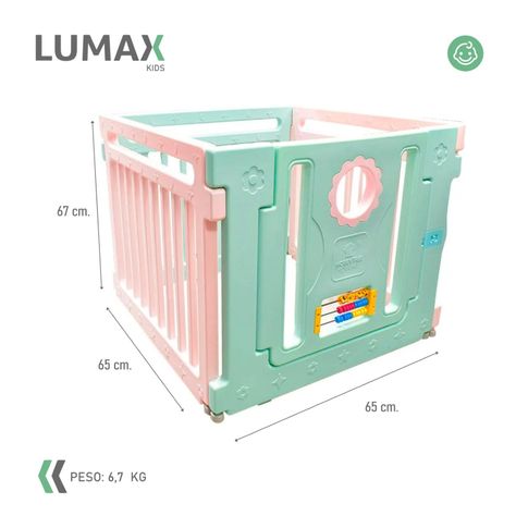 Corral Para Bebe Con 4 Paredes y Puerta Rosado y Verde-3