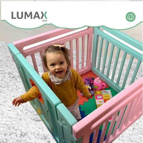 Corral Para Bebe Con 4 Paredes y Puerta Rosado y Verde-4