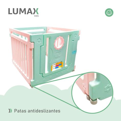 Corral Para Bebe Con 4 Paredes y Puerta Rosado y Verde-5