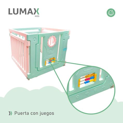 Corral Para Bebe Con 4 Paredes y Puerta Rosado y Verde-6