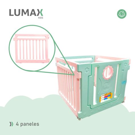 Corral Para Bebe Con 4 Paredes y Puerta Rosado y Verde-7