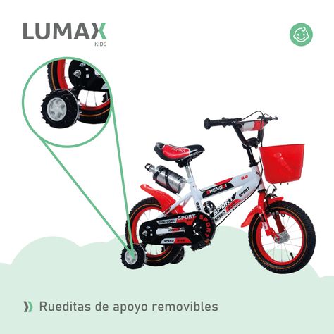 Bicicleta Infantil Lumax Aro 16 Rojo Con Rueditas-5