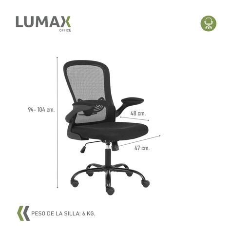 Silla De Oficina Con Reposabrazos Abatibles Weir Negra-2