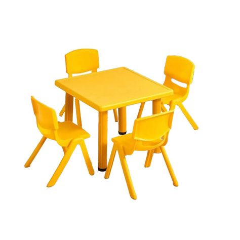 Mesa Plastico Infantil 60x60x50 + 4 Sillas Amarillo-0