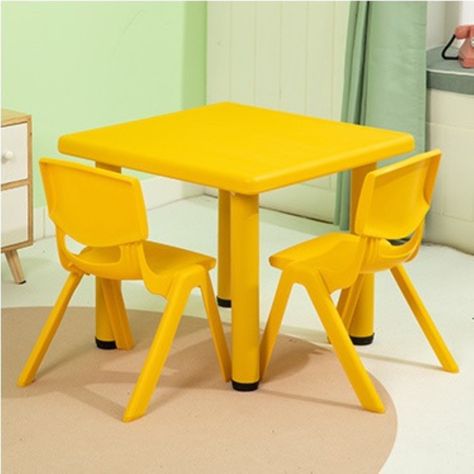Mesa Plastico Infantil 60x60x50 + 4 Sillas Amarillo-4