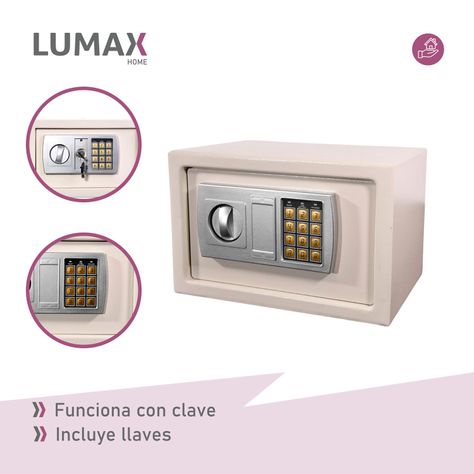 Caja Fuerte de Seguridad Con Clave y Llave Color Beige-4
