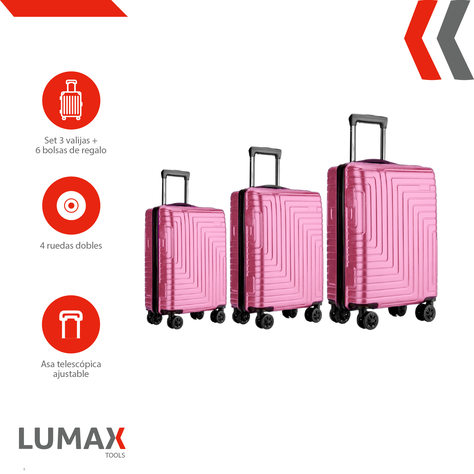 Maletas De Viaje Set De 3 Color Rosado Con Organizadores-3