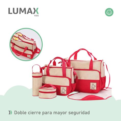 Bolso Maternal 5 Piezas Mudador Bebes Rojo-4