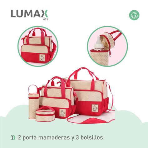 Bolso Maternal 5 Piezas Mudador Bebes Rojo-5