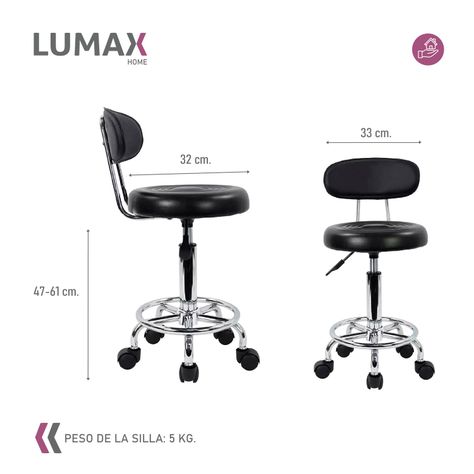 Silla Piso Bar Altura Regulable Respaldo y Ruedas-2