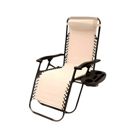 Silla Reposera Plegable Portatil Con Porta Bebidas Blanco-0