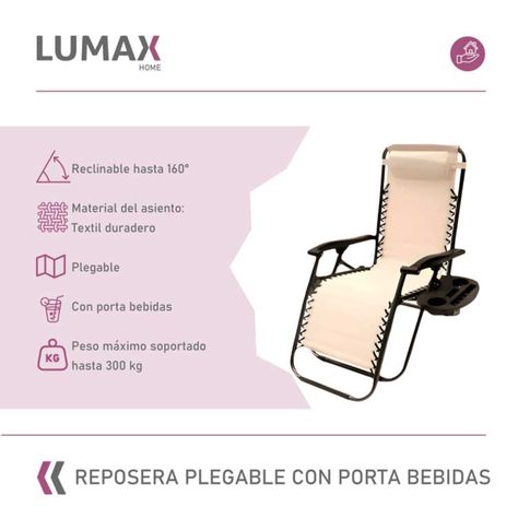 Silla Reposera Plegable Portatil Con Porta Bebidas Blanco-1