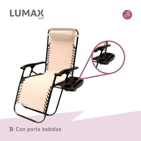 Silla Reposera Plegable Portatil Con Porta Bebidas Blanco-5