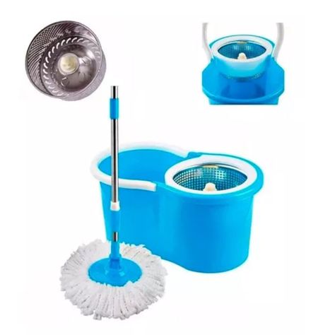 Mopa Giratoria 360 Con Canasto Metalico y Repuestos Celeste-1