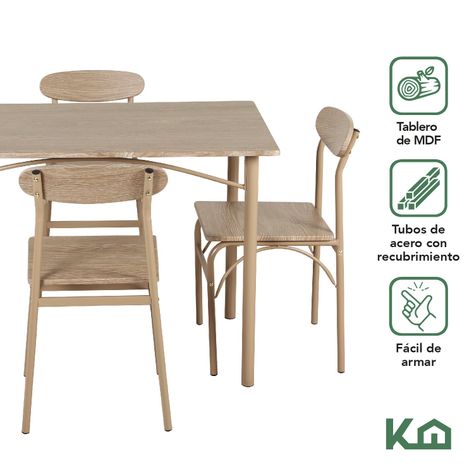 Juego Comedor Mesa + 4 Sillas Madera Champagne-1