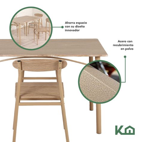 Juego Comedor Mesa + 4 Sillas Madera Champagne-3