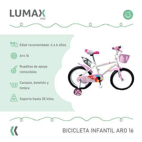 Bicicleta Infantil Lumax Aro 16 Rosado Con Rueditas-1