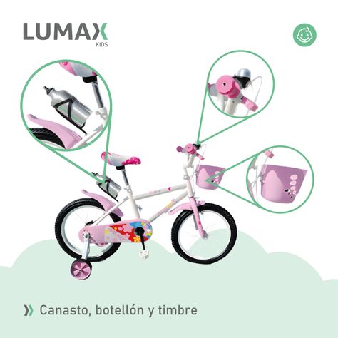 Bicicleta Infantil Lumax Aro 16 Rosado Con Rueditas-6