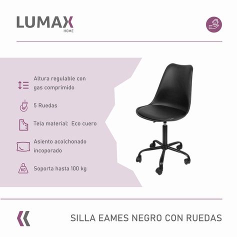 Silla De Oficina Eames Con Ruedas Minimalista Negra-1