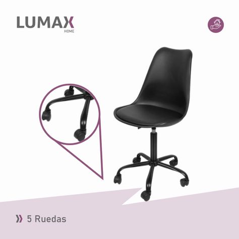 Silla De Oficina Eames Con Ruedas Minimalista Negra-5