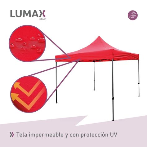 Toldo Plegable 3x3m Super Reforzado Con Lona Roja-5