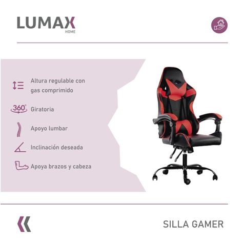 Silla Gamer Lumax Reclinable y Elevable Rojo-1