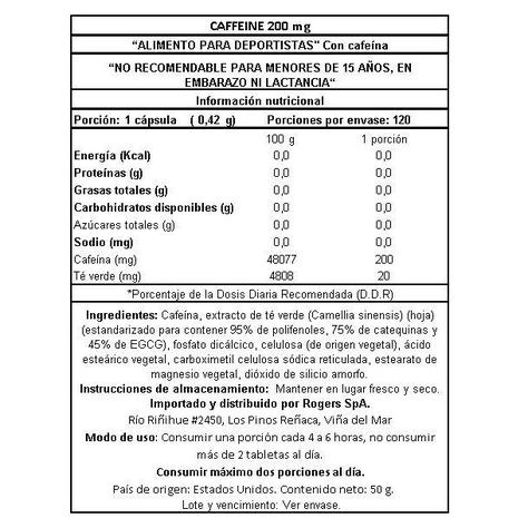 Caffeine 200 Mg + Té Verde – 120 Tabletas-1