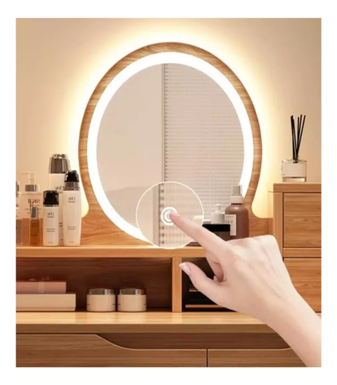 Tocador Con Espejo De Luz Y Taburete Comoda Extendible 130x40x110cm-3