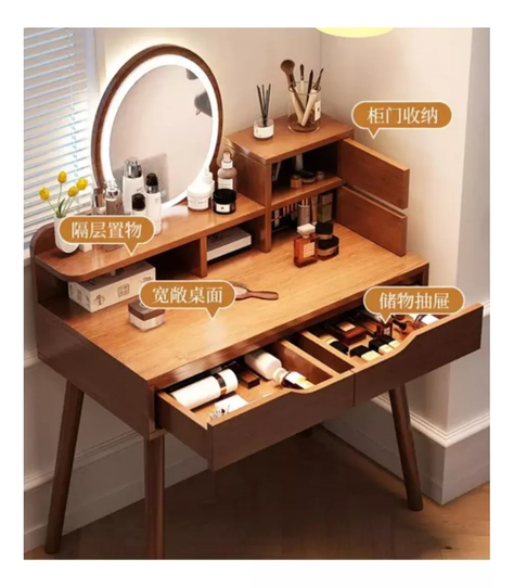 Tocador Con Espejo De Luz Y Taburete Comoda Extendible 130x40x110cm-6