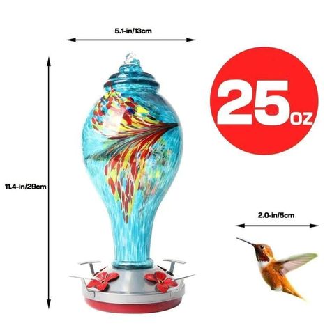  Bebedero y Comedero Para Colibríes Vidrio Soplado Exteriores1065 Ml-1