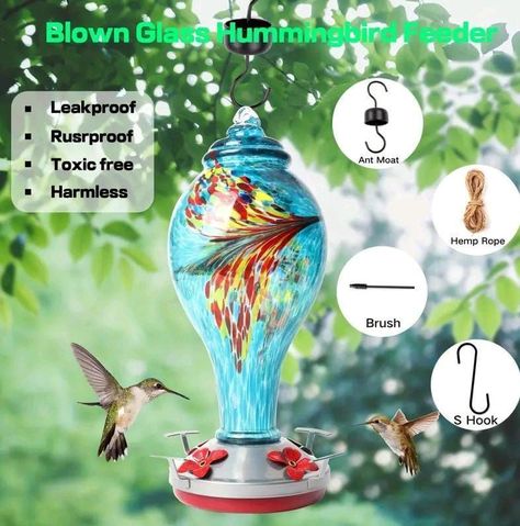  Bebedero y Comedero Para Colibríes Vidrio Soplado Exteriores1065 Ml-4