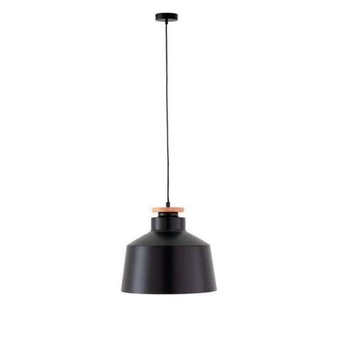 Lámpara Colgante Copo Negro con interior Blanco y Detalle en Madera-1