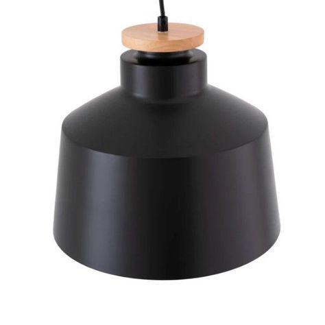 Lámpara Colgante Copo Negro con interior Blanco y Detalle en Madera-2