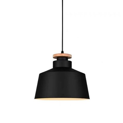 Lámpara Colgante Copo Negro con interior Blanco y Detalle en Madera-3
