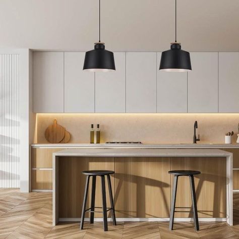 Lámpara Colgante Copo Negro con interior Blanco y Detalle en Madera-4
