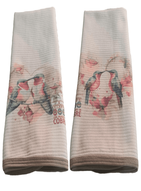 2 Paños Cocina Algodón y Cobre Colibrí Corazón -1