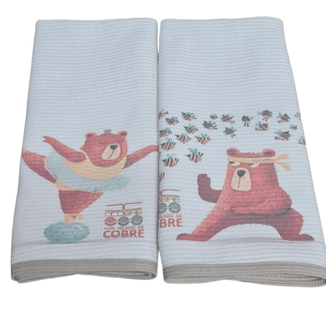 Pack 2 Paños Cocina en cobre y Algodón, Oso Karateca.-1