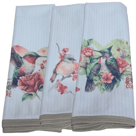 Pack 3 Paños Cocina en Cobre modelo Colibrí Rosado-0