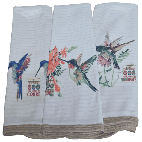 Pack 3 Paños Cocina Modelo Colibrí Flor -1