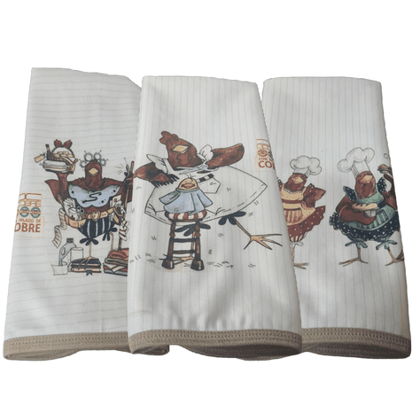 Pack 3 paños cocina en cobre modelo gallinas 2 -0