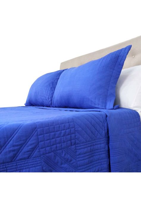 Cubrecama Prewash Cuadros Bordado 1.5 Plazas Morado-1