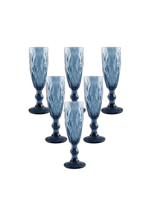 Set 6 Copa Champaña Tallada Berta 7x20cm Azul-0