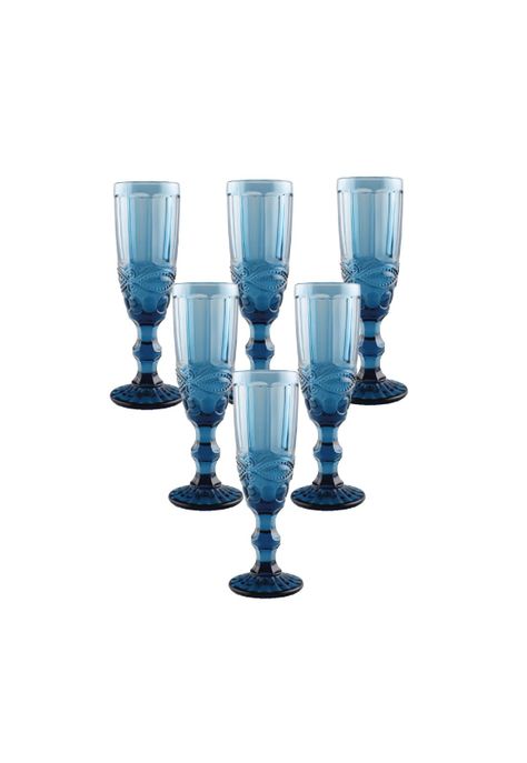 Set 6 Copa Champaña Tallada Ana 7x20cm Azul-0