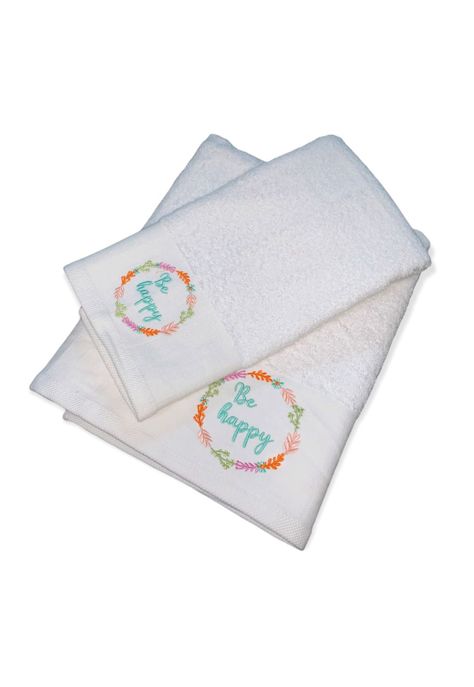 Set 2 Toallas Bordadas Mensaje Be Happy 500g-1