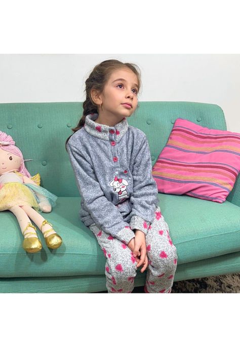 Pijama Niña Corazones T8 Gris-2
