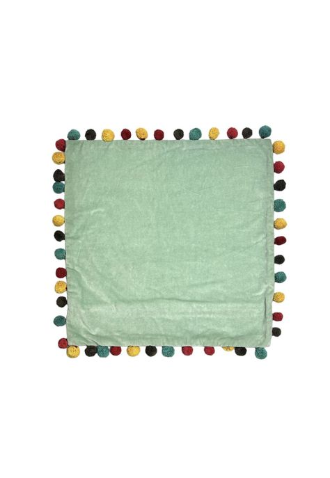 Funda de pompón velvet para cojín 50 x 50 cm verde menta-0