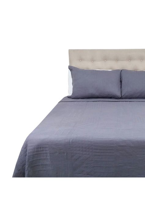Cubrecama Prewash Cuadros Bordado King Gris Acero-0